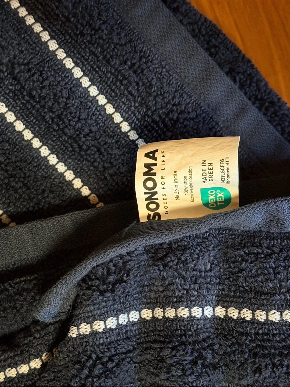 Sonoma Navy Blue and White Striped Bath Towel